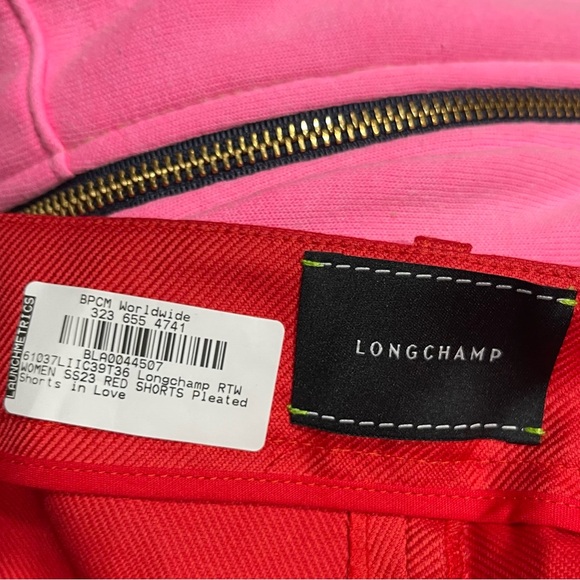 Longchamp | BRAND NEW! Red Linen Pleated Shorts In Red Size: 4 - Picture 3 of 5
